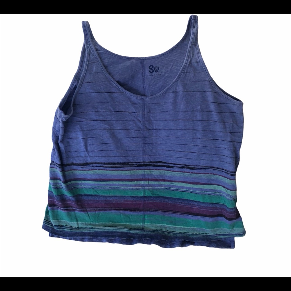 SO women’s tank top purple green and black striped Size large